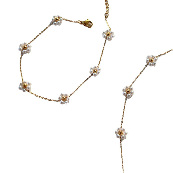 Pearl Small Flower Titanium Steel Necklace and Bracelet