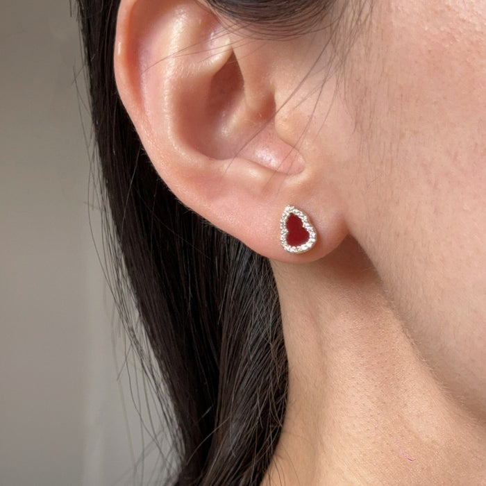 Red Agate White Mother-of-Pearl Mini Gourd Earrings