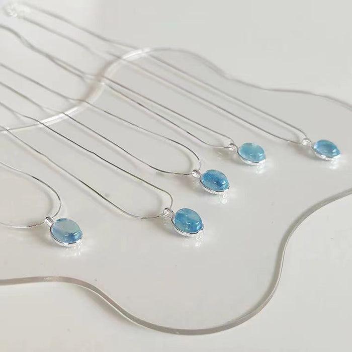 925 Sterling Silver Aquamarine Oval Necklace