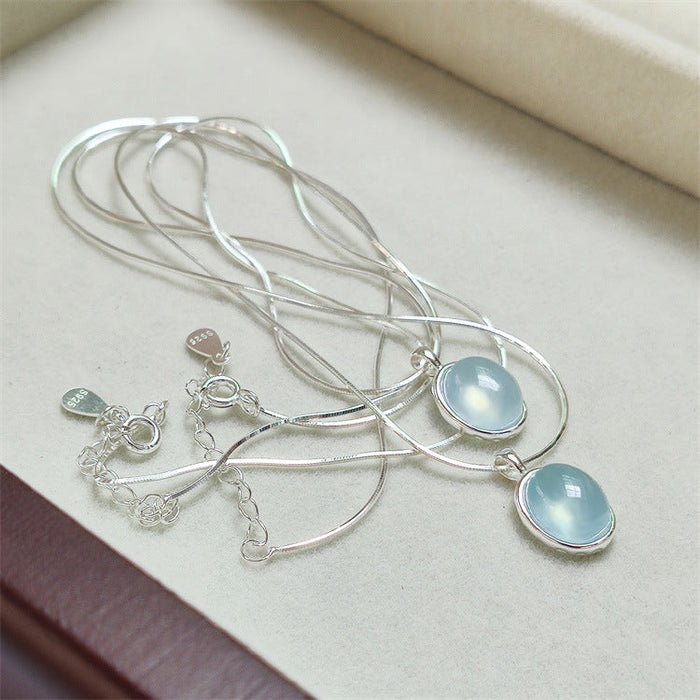 925 Sterling Silver Aquamarine Oval Necklace