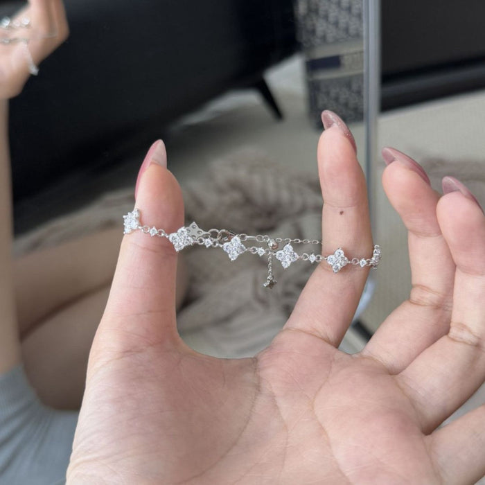 925 Sterling Silver Moissanite Four-Leaf Clover Bracelet