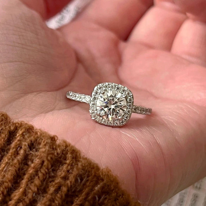 925 Sterling Silver Moissanite Four-Prong Square Cut Diamond Ring