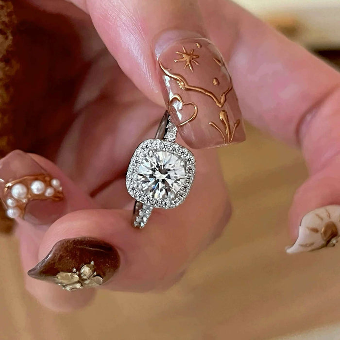 925 Sterling Silver Moissanite Four-Prong Square Cut Diamond Ring