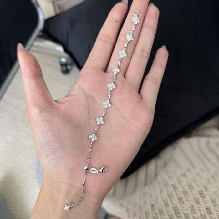 925 Sterling Silver Moissanite Four-Leaf Clover Bracelet