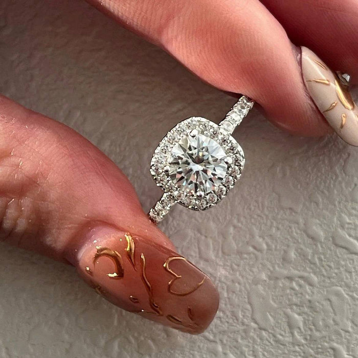 925 Sterling Silver Moissanite Four-Prong Square Cut Diamond Ring