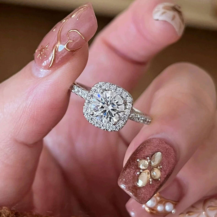 925 Sterling Silver Moissanite Four-Prong Square Cut Diamond Ring