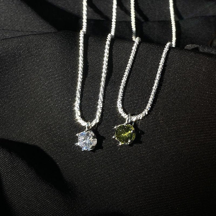 925 Sterling Silver Starry Sky Olive Green Zircon Necklace