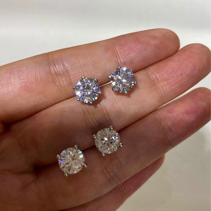 S925 Silver Classic 8mm Round Minimalist High Carbon Diamond Stud Earrings