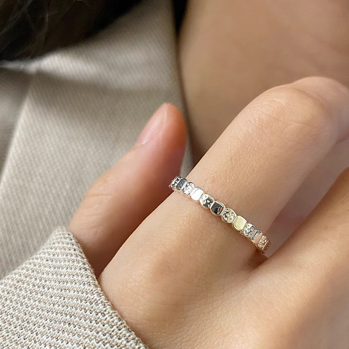 S925 Silver Lava Cube Texture Ring