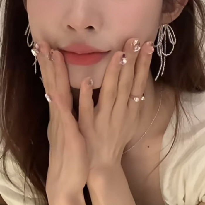 S925 Silver Needle Beaded Bow Fringed Earrings