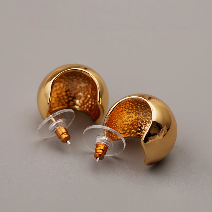 S925 Silver Needle Brass Hollow Ball Highlight French Earrings