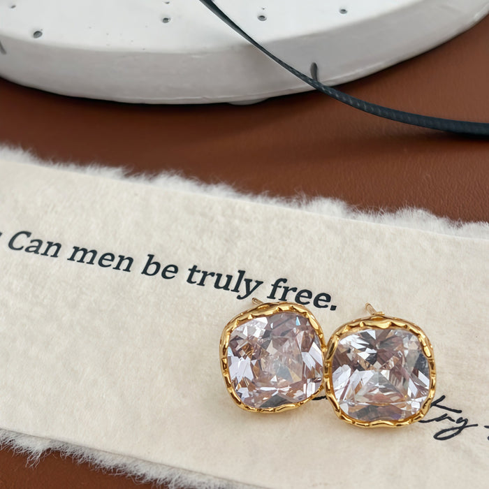 S925 Silver Needle French Gemstone Brass Earrings