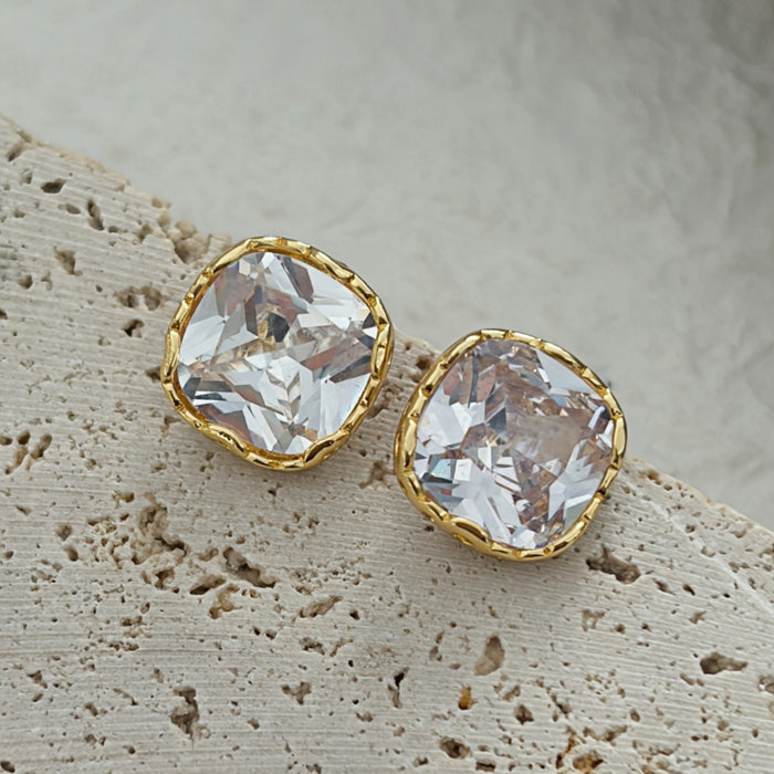 S925 Silver Needle French Gemstone Brass Earrings