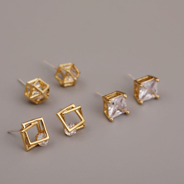 S925 Silver Needle Minimalist Square Earrings