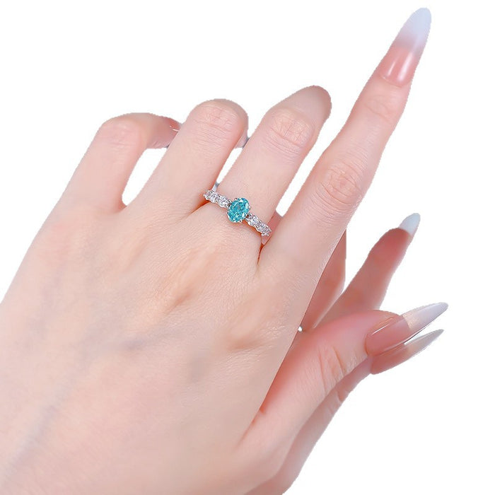 Fresh~ S925 Silver Paraiba 5 * 7mm Ring