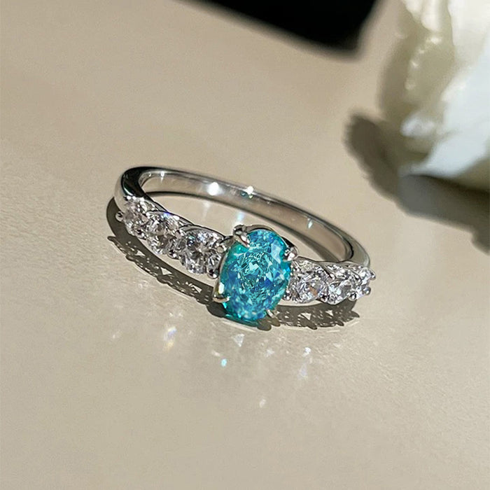Fresh~ S925 Silver Paraiba 5 * 7mm Ring