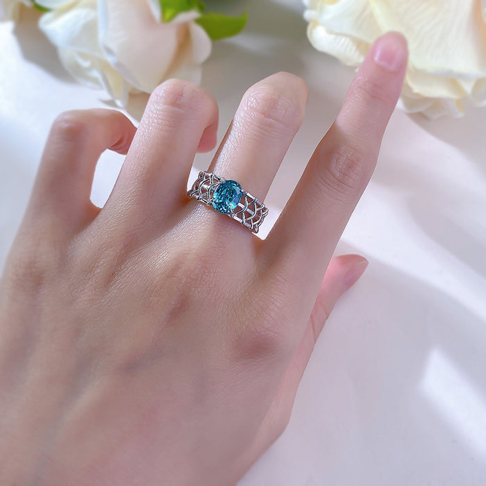 S925 Silver Paraiba Tourmaline 6 * 8 Oval Ring