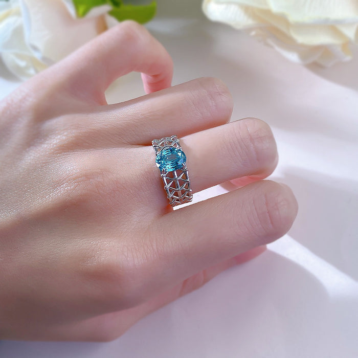 S925 Silver Paraiba Tourmaline 6 * 8 Oval Ring