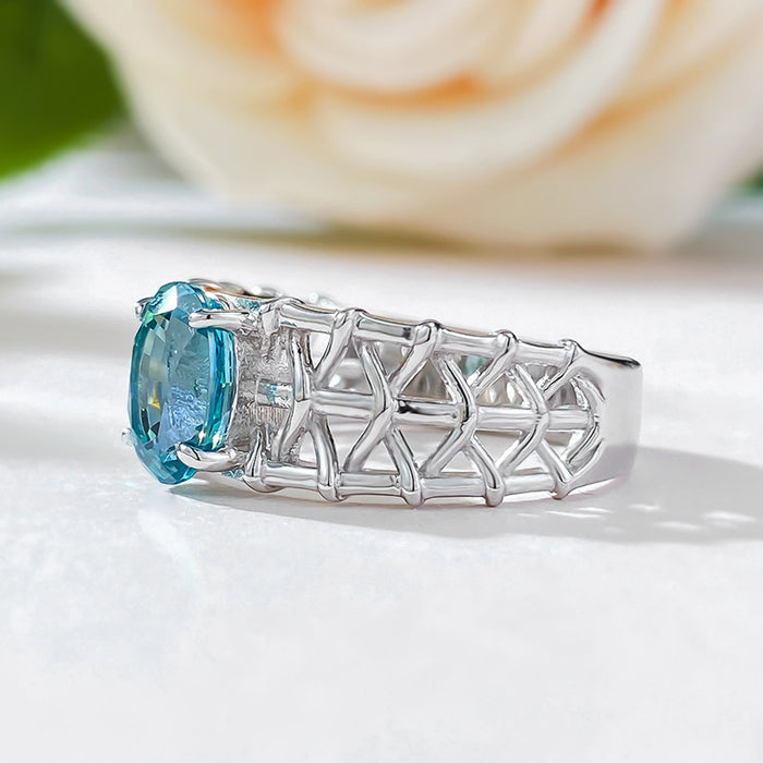 S925 Silver Paraiba Tourmaline 6 * 8 Oval Ring