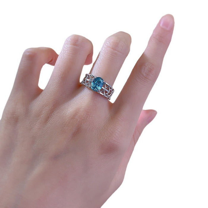 S925 Silver Paraiba Tourmaline 6 * 8 Oval Ring
