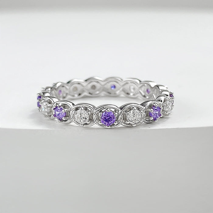 S925 Silver Purple Diamond Stacked Ring