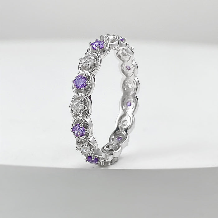 S925 Silver Purple Diamond Stacked Ring