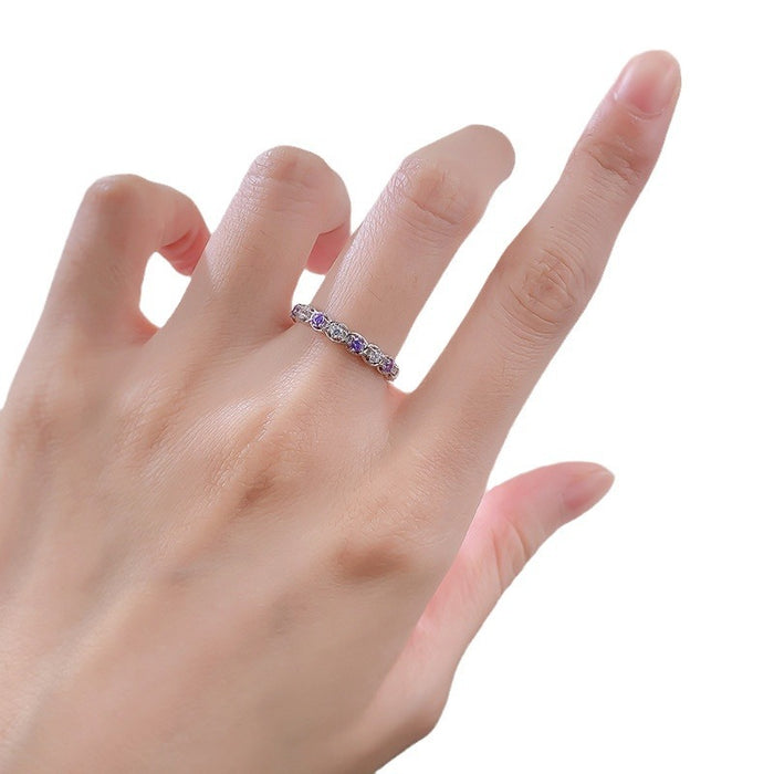 S925 Silver Purple Diamond Stacked Ring