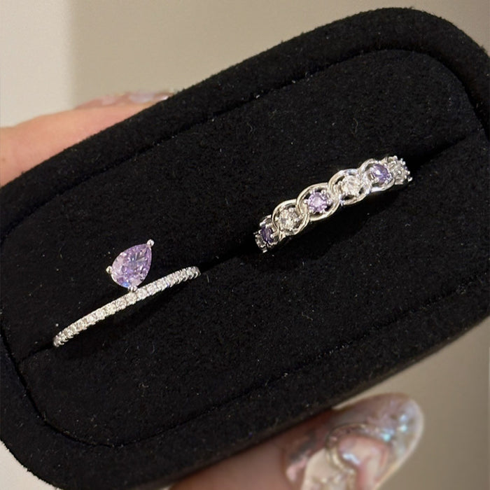 S925 Silver Purple Diamond Stacked Ring
