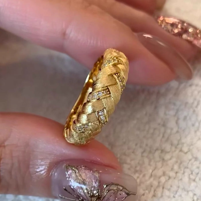 S925 Silver Wheat Ear Braided Brushed Ring