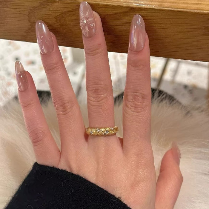 S925 Silver Wheat Ear Braided Brushed Ring