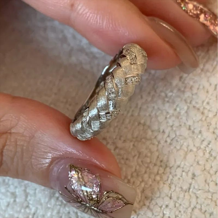 S925 Silver Wheat Ear Braided Brushed Ring