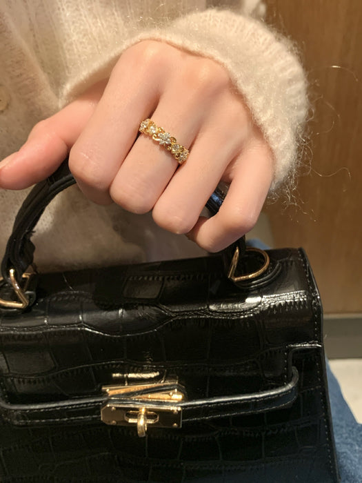 S925 Sterling Silver Ancient Flash Diamond Iris Ring