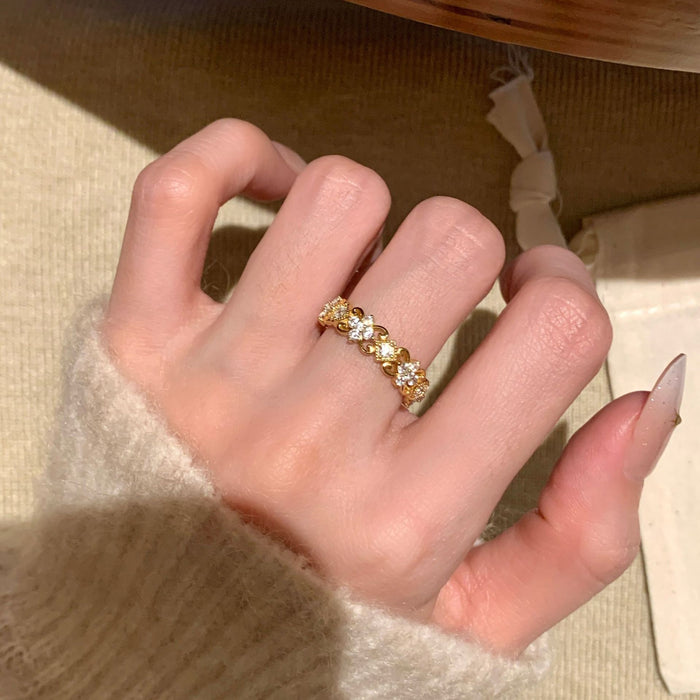 S925 Sterling Silver Ancient Flash Diamond Iris Ring