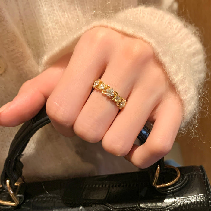 S925 Sterling Silver Ancient Flash Diamond Iris Ring