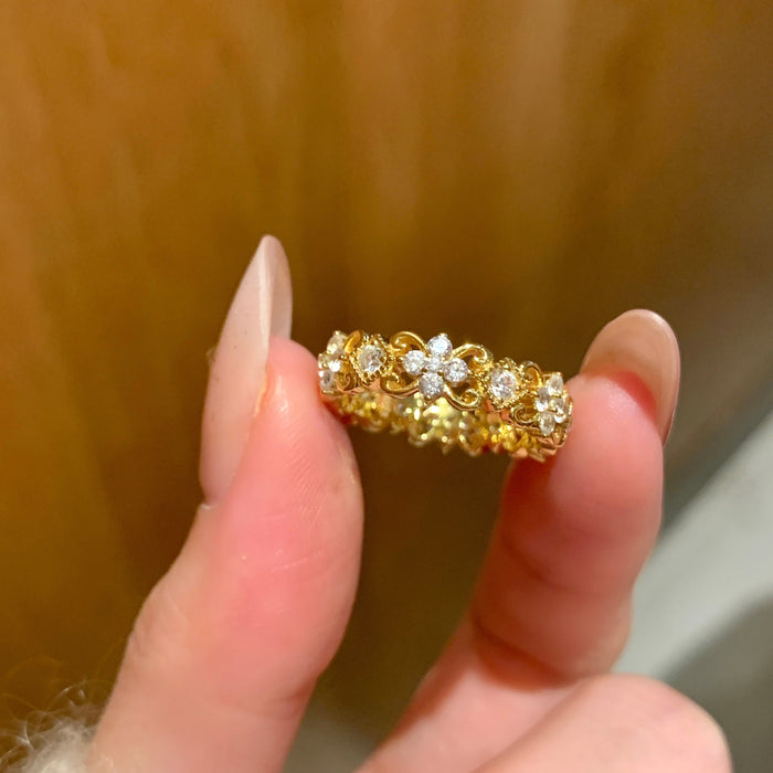 S925 Sterling Silver Ancient Flash Diamond Iris Ring