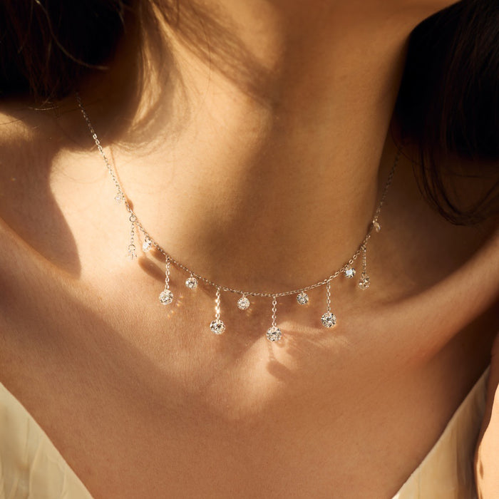 S925 Sterling Silver Crystal Fringed Pendant Necklace