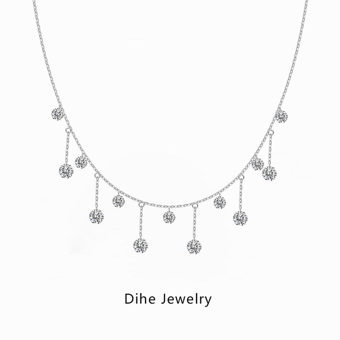 S925 Sterling Silver Crystal Fringed Pendant Necklace