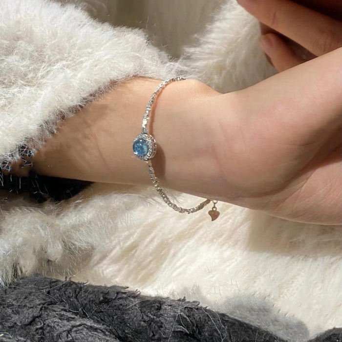 S925 Sterling Silver Natural Aquamarine Crushed Silver Bracelet