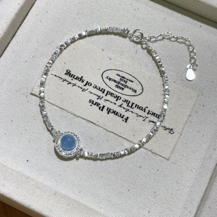 S925 Sterling Silver Natural Aquamarine Crushed Silver Bracelet