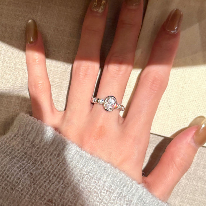 S925 Sterling Silver Oval Bubble Ice Flower Cut Ring
