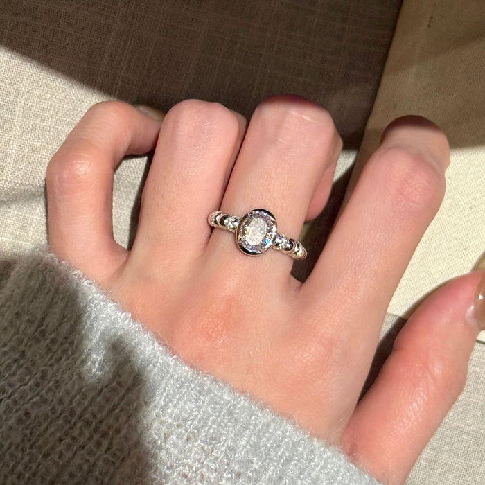 S925 Sterling Silver Oval Bubble Ice Flower Cut Ring