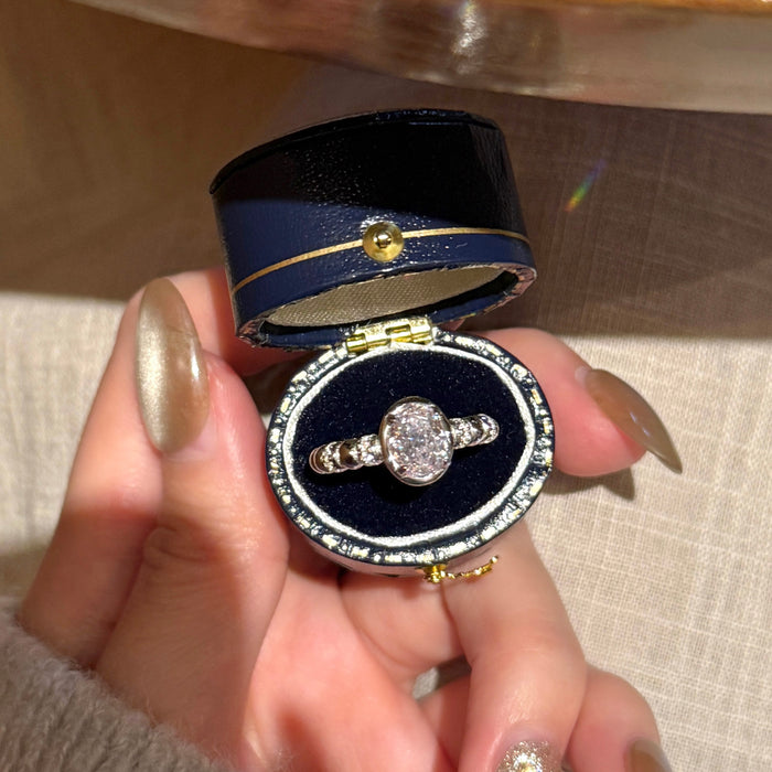 S925 Sterling Silver Oval Bubble Ice Flower Cut Ring