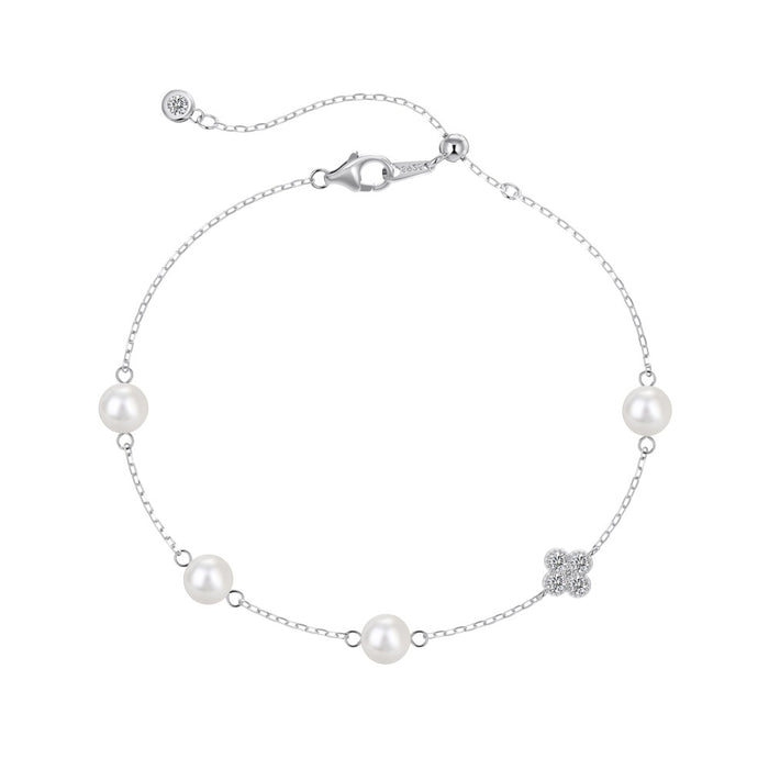S925 Sterling Silver Pearl Clover Bracelet