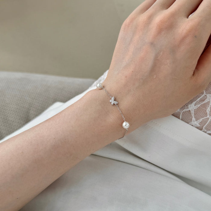 S925 Sterling Silver Pearl Clover Bracelet