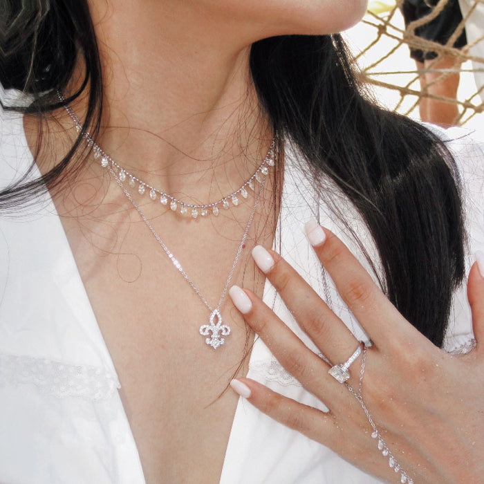 S925 Sterling Silver Round Diamond Tassel Necklace