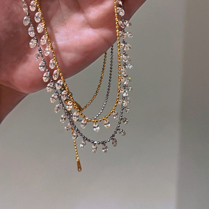 S925 Sterling Silver Round Diamond Tassel Necklace