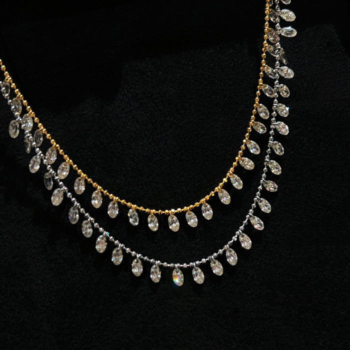 S925 Sterling Silver Round Diamond Tassel Necklace