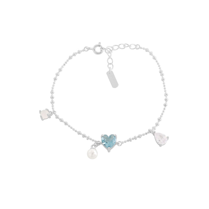 S925 Sterling Silver Sea Blue Heart Love Pearl Bracelet
