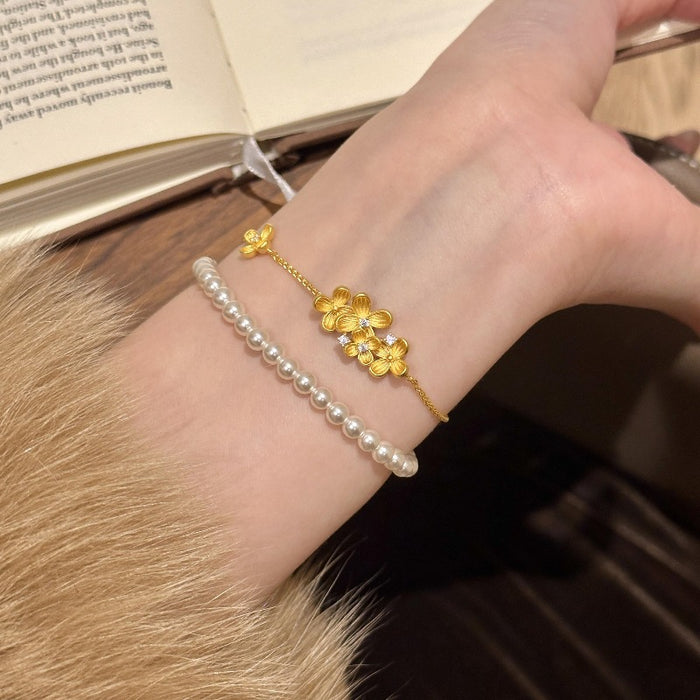 S925 silver-plated gold flower bracelet can be pulled