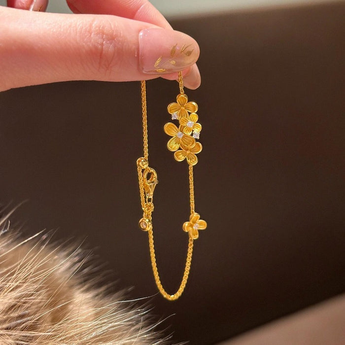 S925 silver-plated gold flower bracelet can be pulled